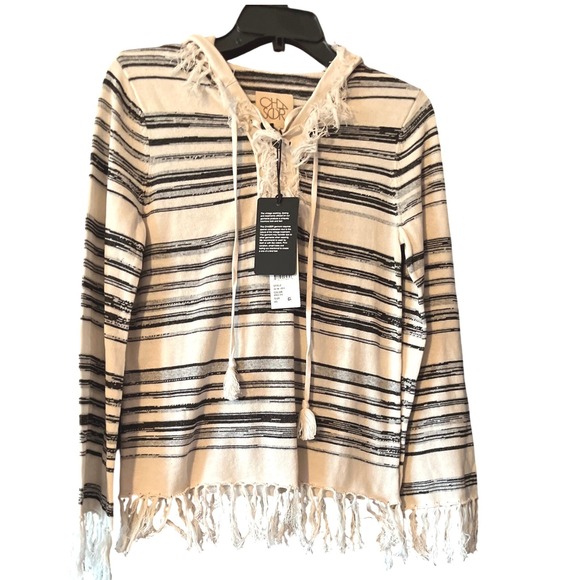 Chaser Space Dye Striped Fringe Hoodie Sweater XS Bohemian Beachy NWT - Picture 1 of 12
